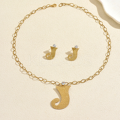 201 Stainless Steel Letter J Pendant Necklace & Stud Earring Set for Women Party and Formal Wear RX6968-1