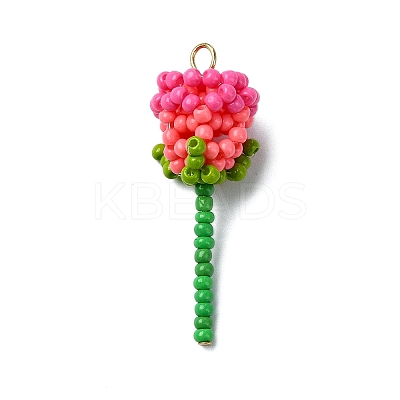 Glass Seed Beaded Rose Pendants PALLOY-MZ00461-03-1