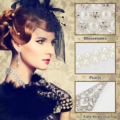 Plastic Pearl Beaded Necklace & Wrap Bracelet & Teardrop Dangle Stud Earrings with Crystal Rhinestone SJEW-AN0001-03-1