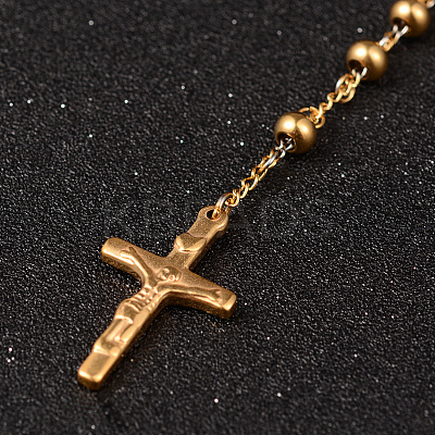 PVD Vacuum Plating 201 Stainless Steel Rosary Bead Necklaces NJEW-L427-22G-1