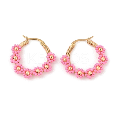 PVD Vacuum Plating 304 Stainless Steel Flower Hoop Earrings EJEW-U017-01G-01-1