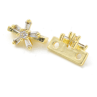 Rack Plating Brass Pave Clear Cubic Zirconia Flower Slide Charms KK-G464-01G-1