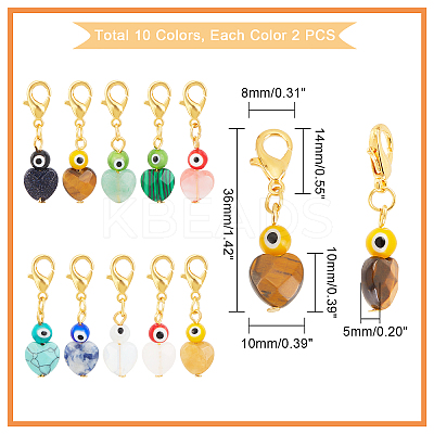 20Pcs 10 Colors Natural Gemstone Pendant Decoration HJEW-PH0001-44-1