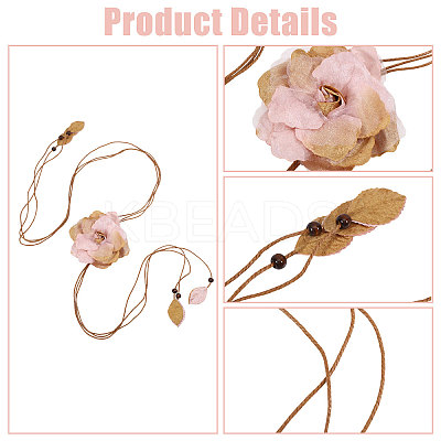 2Pcs 2 Colors Cloth Flower Wrap Waxed Cord Dress Belts for Ladies Decoration AJEW-CA0005-08-1