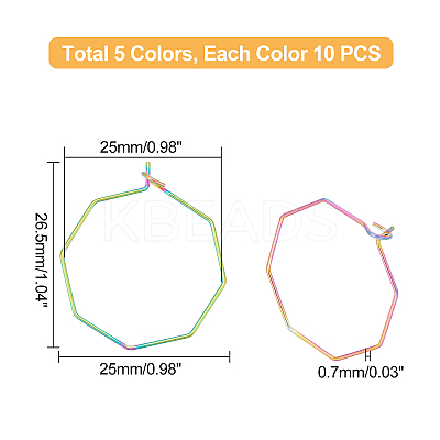 50Pcs 5 Colors Ion Plating(IP) 316 Stainless Steel Hoop Earrings Findings STAS-DC0003-93-1