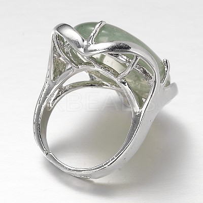 Adjustable Oval Brass Natural Green Aventurine Wide Band Rings RJEW-L062-03E-1