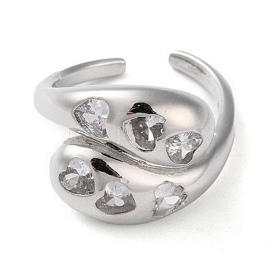Eco-Friendly Brass Micro Pave Clear Cubic Zirconia Open Cuff Ring for Women RJEW-A025-04P-01-1