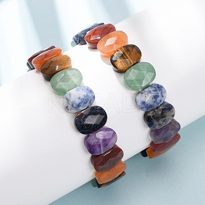 Chakra Natural Mixed Gemstone Faceted Beaded Stretch Bracelets for Women BJEW-K251-07K-1
