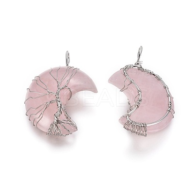 Natural Rose Quartz Tree of Life Wire Wrapped Pendants G-L520-E01-P-1