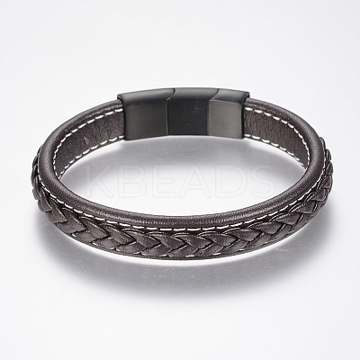 Braided Leather Cord Bracelets BJEW-H561-04B-1