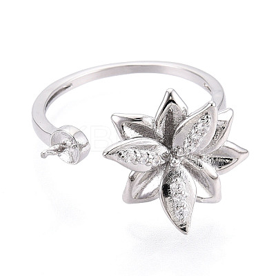 Flower Brass Micro Pave Clear Cubic Zirconia Cuff Ring Settings KK-T076-68P-1