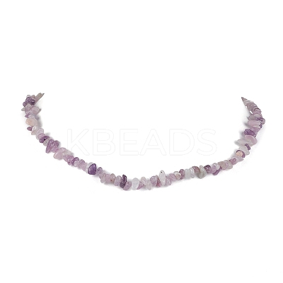 Natural Lepidolite/Purple Mica Stone Chip Beaded Necklace NJEW-JN04615-04-1