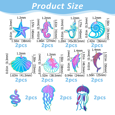22Pcs 11 Styles Stainless Steel Etched Metal Embellishments Pendants STAS-HS0001-52-1