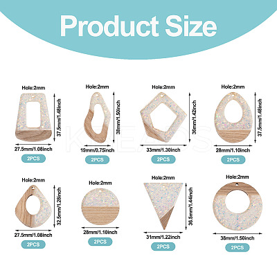 16Pcs 8 Style Wooden Pendants FIND-TA0005-92-1