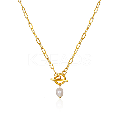 Minimalist Imitation Pearl Rice Pendant Stainless Steel PaPerclip Chain Necklaces for Everyday Women's Wear LS-OX8079-2-1