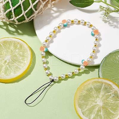 Fruits Polymer Clay & Imitated Pearl & Glass Beaded Mobile Straps HJEW-JM01641-01-1