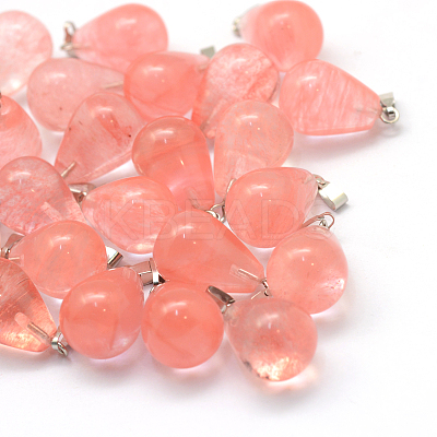 Teardrop Cherry Quartz Glass Pendants G-Q435-11-1