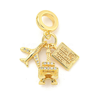 Rack Plating Brass Micro Pave Cubic Zirconia European Dangle Charms KK-P270-02F-G-1