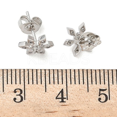 Flower Brass Micro Pave Clear Cubic Zirconia Stud Earrings LS-EJEW-F383-07P-1