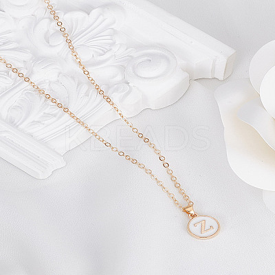 1Pc Zinc Alloy White Enamel Round with Letter Pendant Necklaces NJEW-LP0002-88G-Z-1