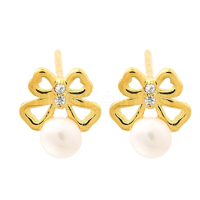 925 Sterling Silver Clear Cubic Zirconia Bowknot Stud Earring EJEW-L300-11G-1