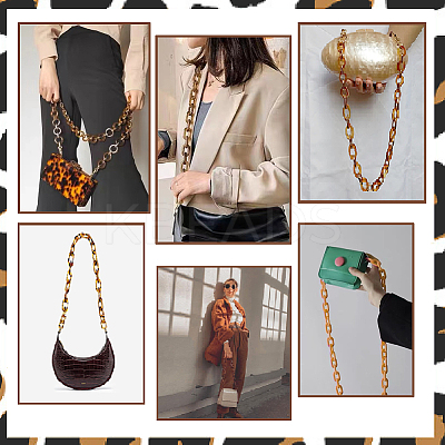 Leopard Print Pattern Acrylic Curb Chain Bag Handles FIND-WH0120-04C-1