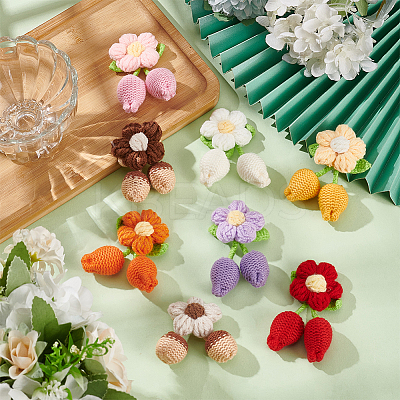 8Pcs 8 Colors Handmade Crochet Cotton Flower Ornaments AJEW-FG0004-12-1
