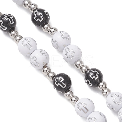 Acrylic & CCB Plastic Beaded Rosary Necklaces with Alloy Cross Pendant NJEW-JN05856-01-1