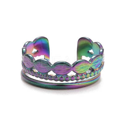 Ion Plating(IP) Rainbow Color 304 Stainless Steel Oval Wrap Open Cuff Ring for Women RJEW-C025-11M-1