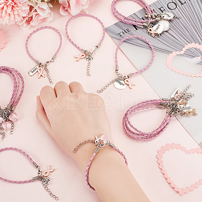 24Pcs 4 Style Alloy Enamel & Acrylic Heart Charm Bracelets Set with PU Leather Cords BJEW-AB00014-1