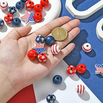 Painted Natural Wood Beads WOOD-YW0001-17-1