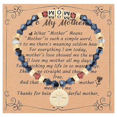 Word MOM Acrylic & Glass Beaded Stretch Bracelet BJEW-OC0001-15-1