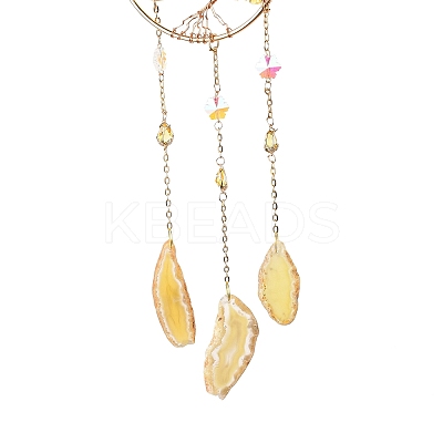 Natural Citrine Chips Beaded Moon Hanging Sun Catchers HJEW-M004-07-1