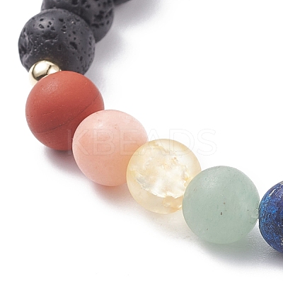 Natural Lava Rock & Mixed Stone Stretch Bracelet BJEW-JB07999-1