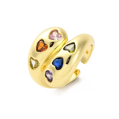 Brass Micro Pave Cubic Zirconia Adjustable Cuff Rings for Women RJEW-U053-01G-1