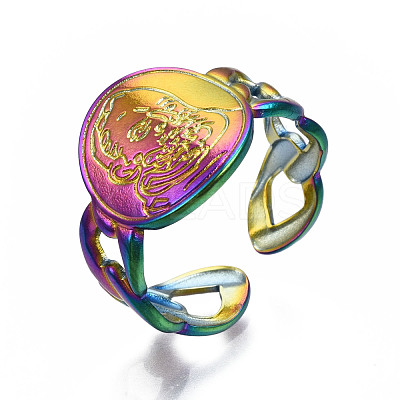 Textured Flat Round Cuff Rings RJEW-N038-015-1