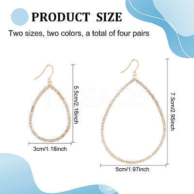4 Pairs 4 Style Crystal Rhinestone Hollow Out Teardrop Dangle Earrings EJEW-AN0003-09-1