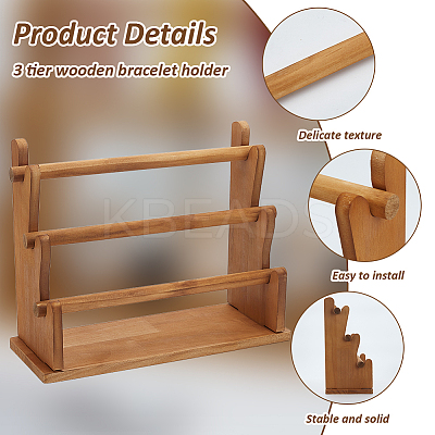 Three Layers T-Bar Wood Bracelet Organizer Display Stands BDIS-WH0011-04-1