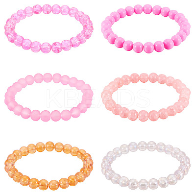 6Pcs 6 Styles 8mm Glass Round Beaded Stretch Bracelet Sets BJEW-TAC0023-1