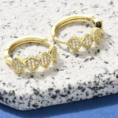 Brass Clear Cubic Zirconia Hoop Earrings EJEW-M047-26G-1