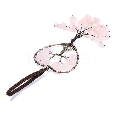 Wire Wrapped Chips Natural Rose Quartz Big Pendant Decorations HJEW-H057-01C-1