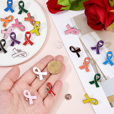 20Pcs 3 Styles Breast Cancer Awareness Pink Ribbon Enamel Pin JEWB-FH0002-53A-1