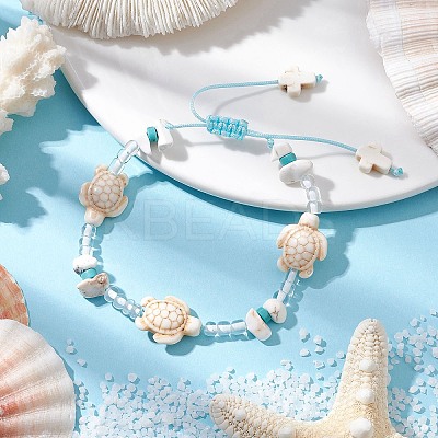 Adjustable Synthetical Turquoise & Magnesite Beaded Braided Bead for Women BJEW-JB11546-1