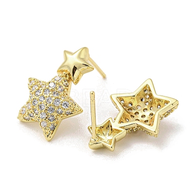 Star Rack Plating Brass Micro Pave Cubic Zirconia Dangle Stud Earrings EJEW-F331-25G-1