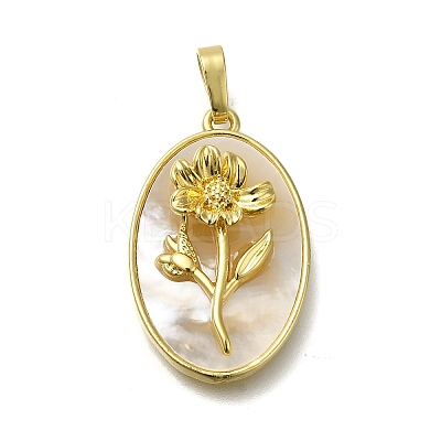 Brass Pave Shell Birth Flower Pendants FIND-I040-04D-1