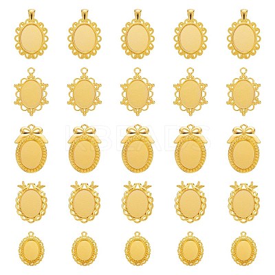 5Pcs 5 Style Alloy Pendant Cabochon Settings FIND-FS0001-05G-1