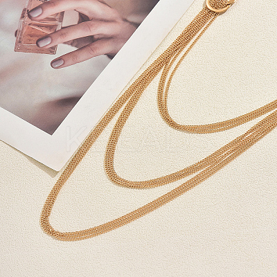 Iron Metallic layered Chain Tassel Long Necklaces with Double Clasp Decor IV6162-1-1