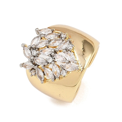 Brass Micro Pave Cubic Zirconia Cuff Rings RJEW-D333-04A-G-1
