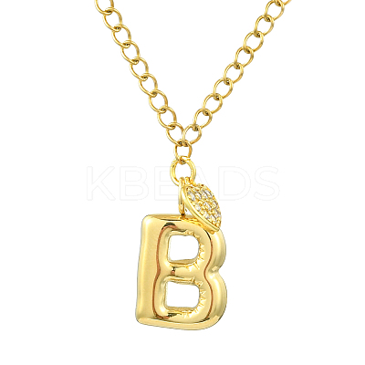 304 Stainless Steel Clear Cubic Zirconia Heart & Letter Pendant Curb Chain Necklaces for Women NJEW-FS00012-27B-1