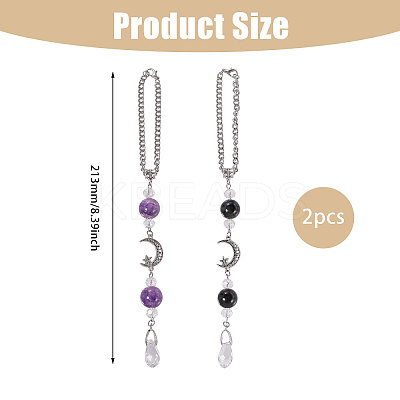 2Pcs Natural Black Onyx & Amethyst & Glass Car Rearview Mirror Pendant Decoration HJEW-CA00066-1